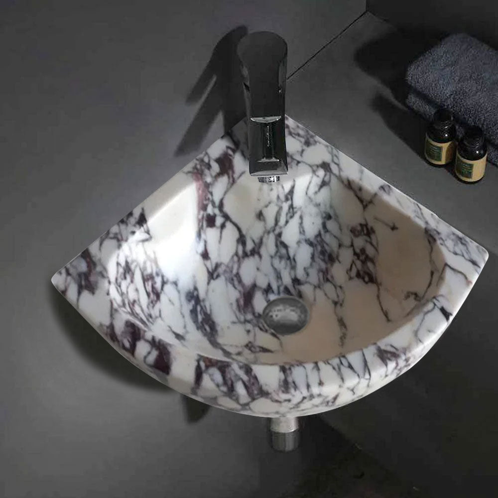 Calacatta Viola Marble Wall-Mount Bathroom Corner Vanity Sink (W)12