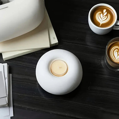 Candle Holder - Hand-Painted Ceramic White Round