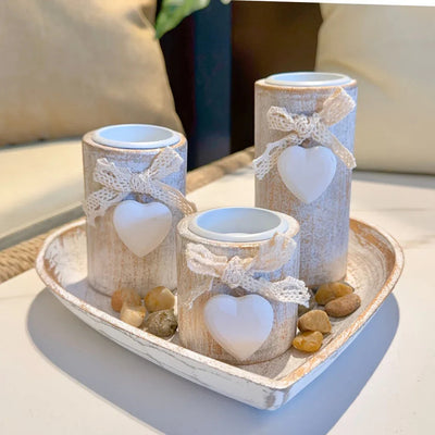 Candle Holder - Wooden White Set
