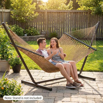 Caribbean Hammock with Spreader Bar for Patio Poolside-Khaki