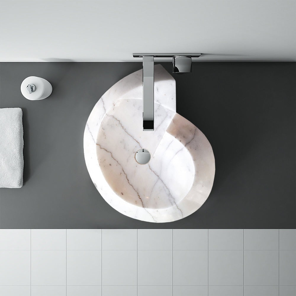 Carrara Marble Helix Shape Stone Sink Polished (W)20