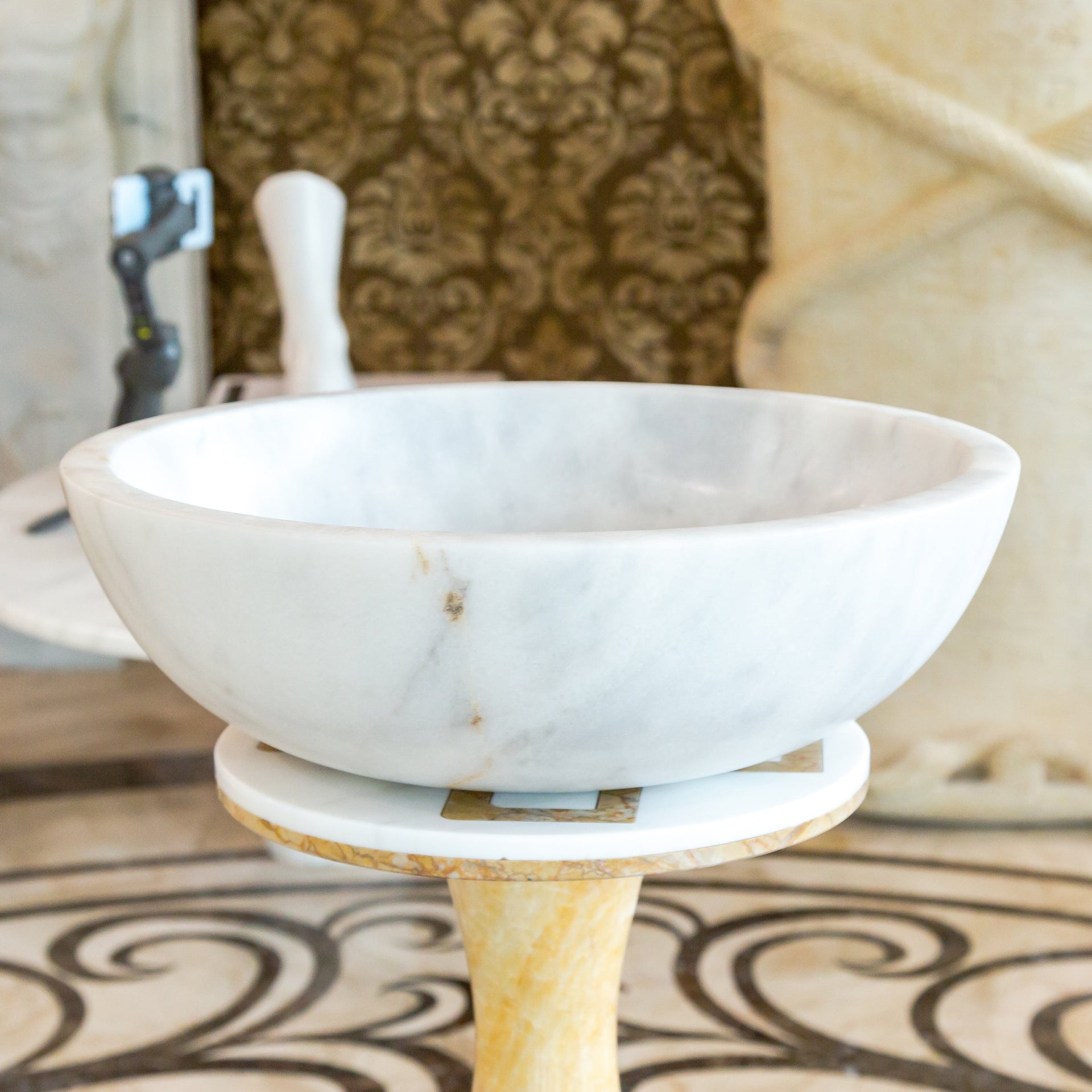 Carrara White Natural Stone Marble Vessel Sink Polished (D)16