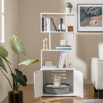 56 Inch Tall Cat Litter Box Enclosure with Storage-White