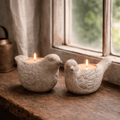 CEMENT BIRD CANDLE HOLDER