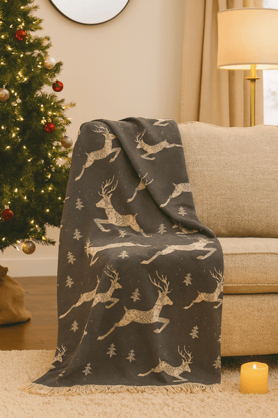 Christmas Reindeer Snowflake Turkish Cotton Throw Blanket 56×72 – Soft Organic Holiday Decor Gift