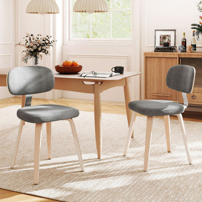 Chenille Fabric Upholstered Wooden Kitchen Chairs Set of 2-Gray
