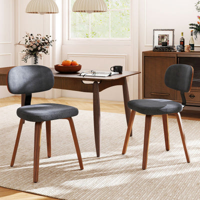Chenille Fabric Upholstered Wooden Kitchen Chairs Set of 2-Dark Gray