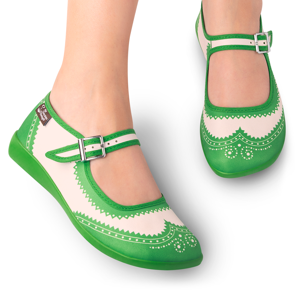 Hot Chocolate Design Classic Brogue - Green Mary Jane Flats