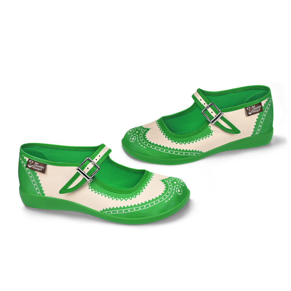 Hot Chocolate Design Classic Brogue - Green Mary Jane Flats