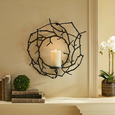Circular Black Branch Wall Candle Holder