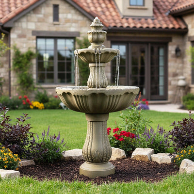 Concrete Water Fountain Pedestal Scalloped 3 Tier