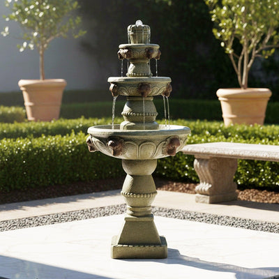 Concrete Lion Head Fountain 3 Tier Outdoor