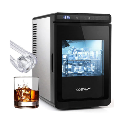 Clear Ice Cube Maker Countertop 1.6 Inches Large Square Ice Cubes-Silver