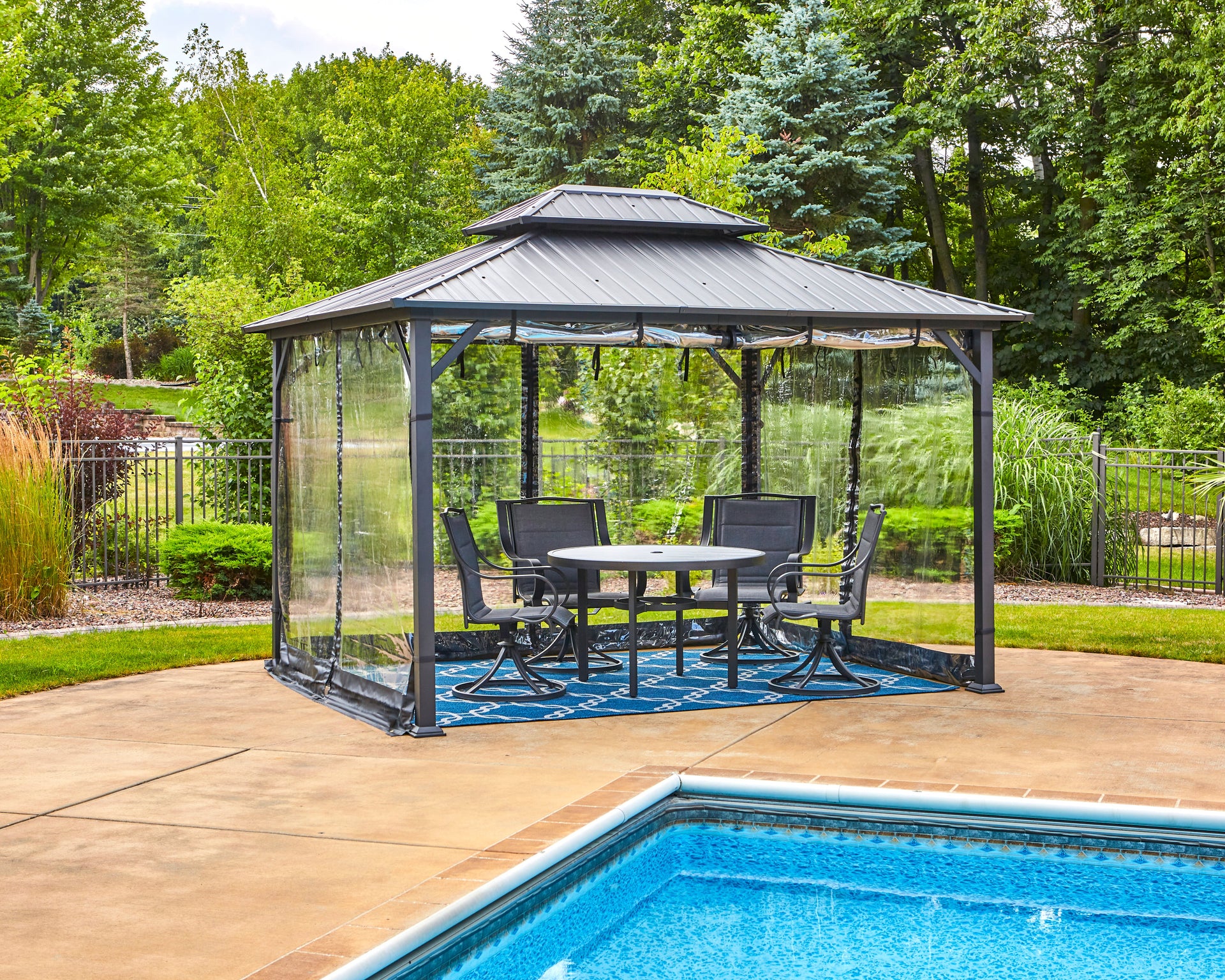Shade N' Shelters 12' x 14' Duncan Hardtop Gazebo - Clear View Siding with Hooks