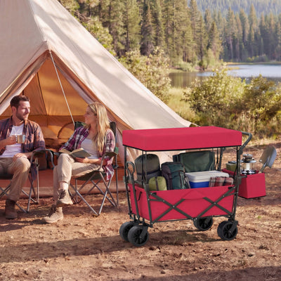 Collapsible Wagon with Removable Canopy and Detachable Storage Bag-Red