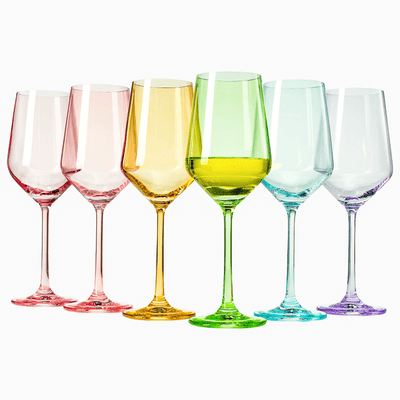 Colored Crystal Wine Glass Set of 6, Large Stemmed 12 oz Glasses, Great for all Occasions & Special Celebrations Unique Italian Style Tall Drinkware for Red & White Wine, Water Dinner, Color Glassware