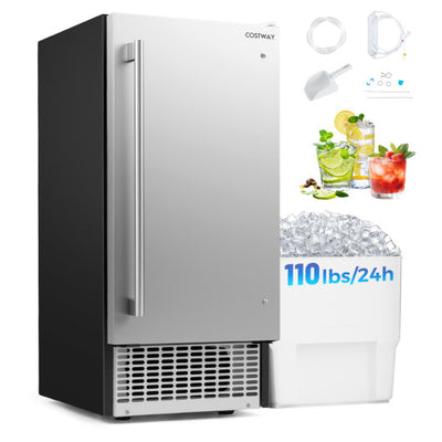 Commercial Ice Maker 110 lbs/24H Undercounter Ice Machine with 25 lbs Storage Capacity