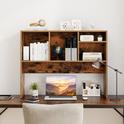 Computer Desktop Bookcase with 4 Cubbies and Open Back Compartment-Coffee