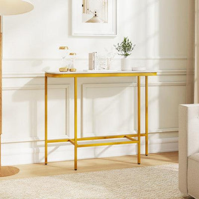 Console Table 44-Inch Entryway Table with Faux Marble Tabletop and Heavy-Duty Metal Frame-White