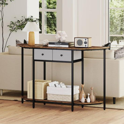 Console Table with 2 Drawers and Open Storage Shelf-Rustic Brown