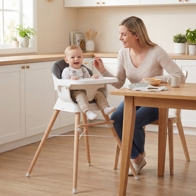Convertible High Chair for Babies and Toddlers Solid Wood Baby Feeding Chair with 3-Position Adjustable Tray-Gray