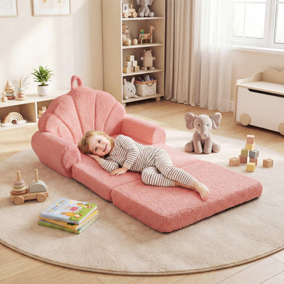Convertible Kids Sofa 2-in-1 Fold out Toddler Couch Chair-Pink
