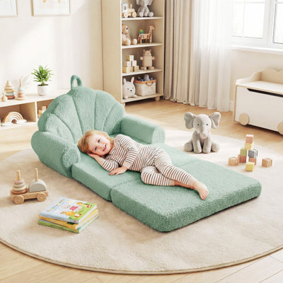 Convertible Kids Sofa 2-in-1 Fold out Toddler Couch Chair-Green