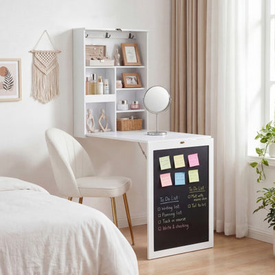Convertible Wall Mounted Table with A Chalkboard-White