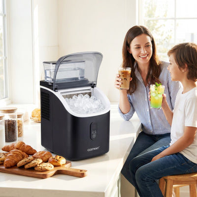 Countertop Ice Maker with External Tank and Self-Cleaning 13 Thickness Levels-Black