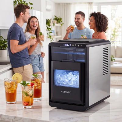 Crescent Ice Maker Countertop 26 Lbs/24H Ice Machine with 16 Crescent Cubes-Black
