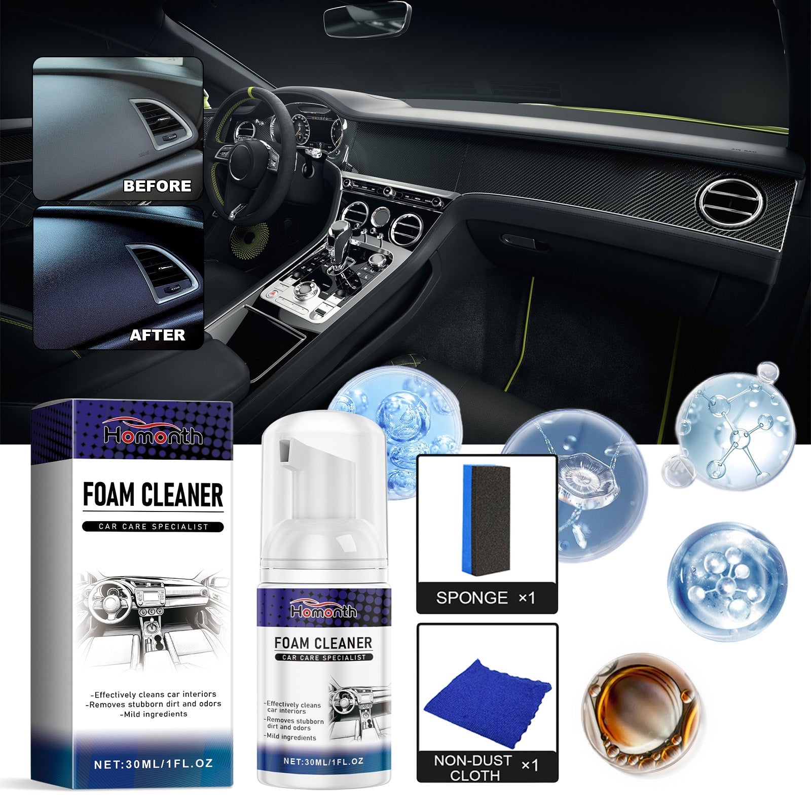 Car Interior Cleaner, Car Interior Seat Cleaning And Maintenance Brightening Decontamination Refurbishing Agent