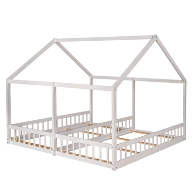 Twin Size House Platform Beds Two Shared Beds White