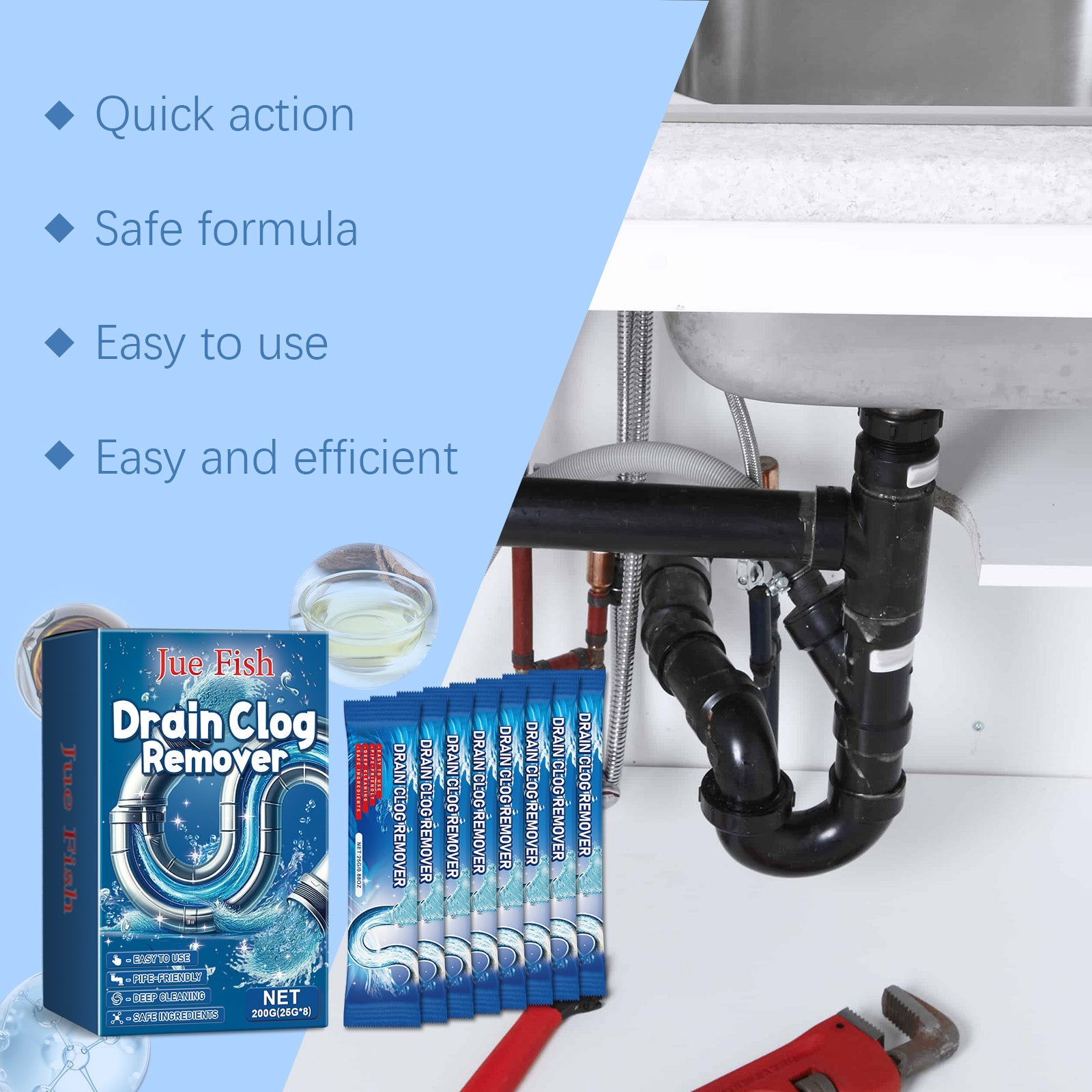 Pipe Dredging Cleaning Powder Clean Dissolves Drain Pipe Powder Oil, Clogs And Deodorizes