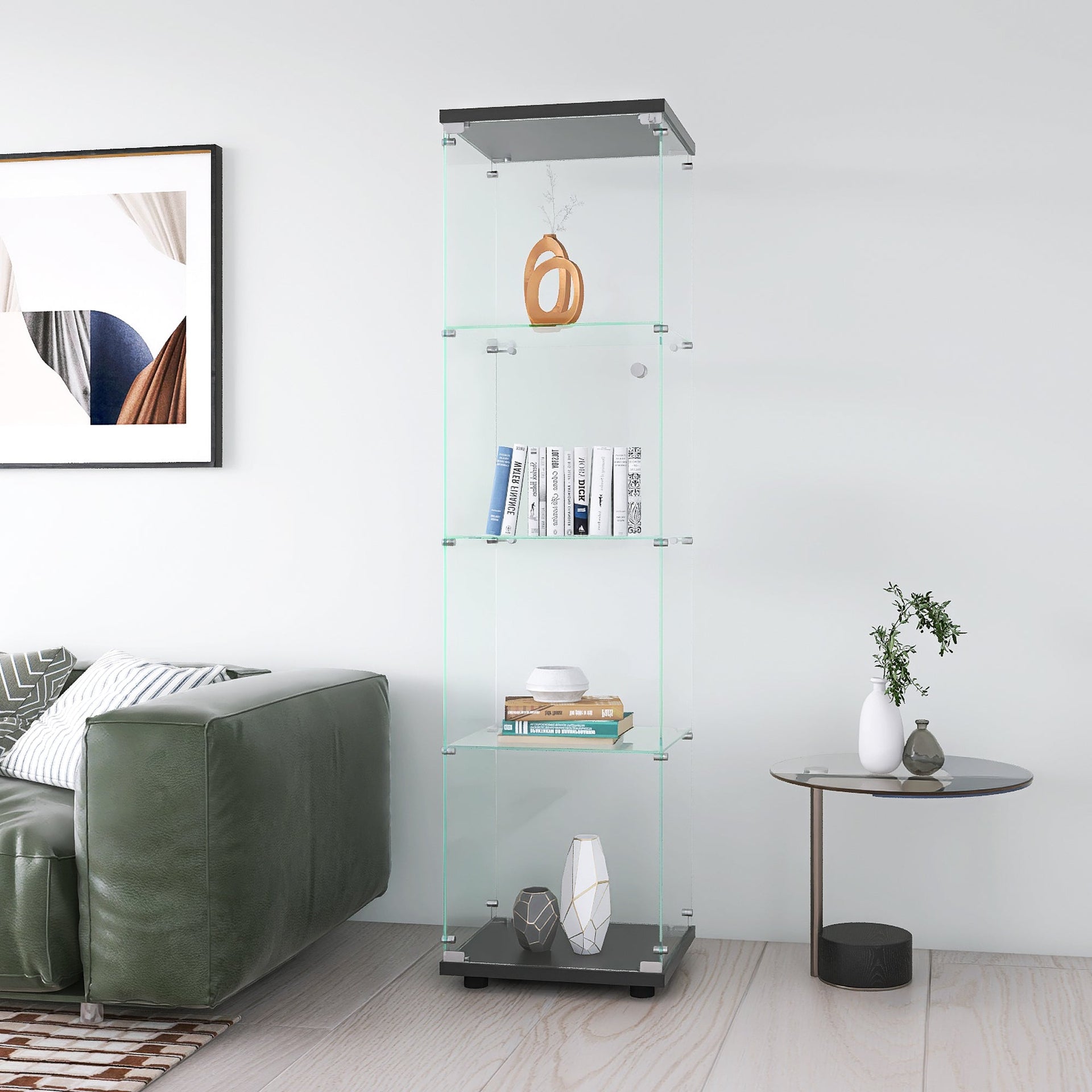 4 glass display cabinets with door shelves, floor standing antique bookshelf, 64.7