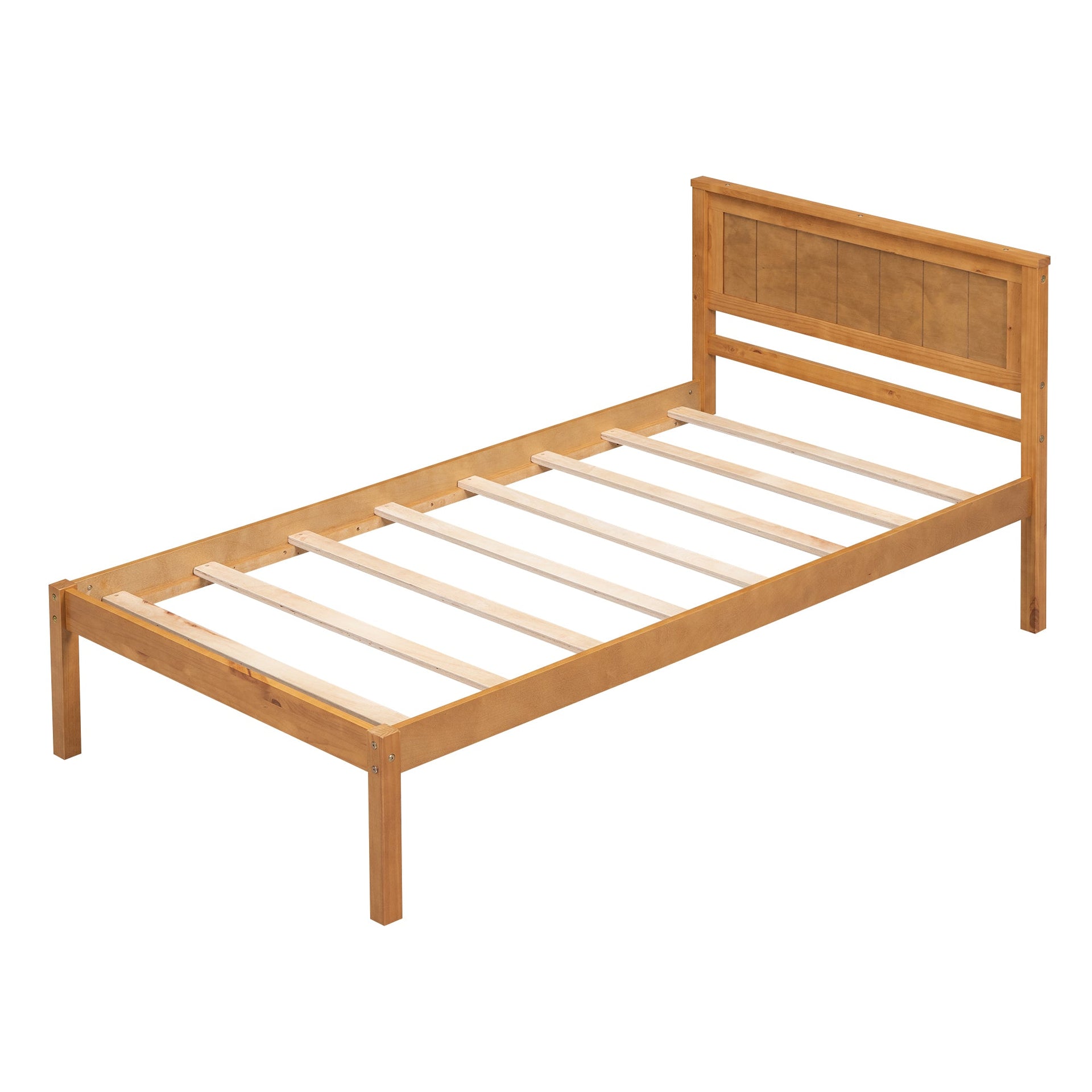 Platform Bed Frame with Headboard Wood Slat Support No Box Spring Needed Twin Oak