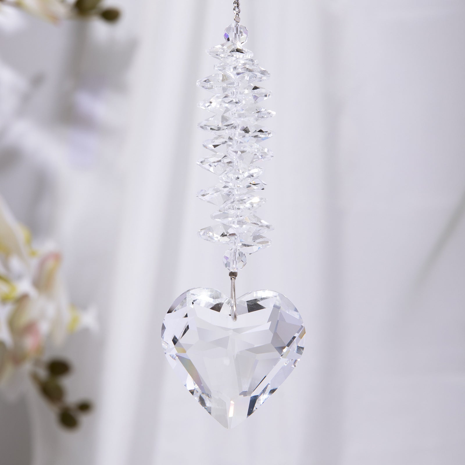Crystal sun catcher pendant wholesale peach heart love prism living room garden decoration hanging sunshine