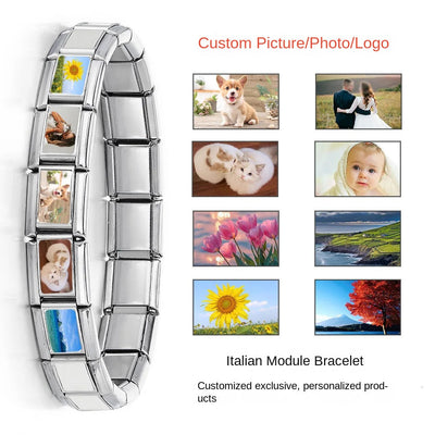 DIY Personalized Photo Picture Frame Making Titanium Steel Watch Band Chain Fashion Splicing Modular Bracelet