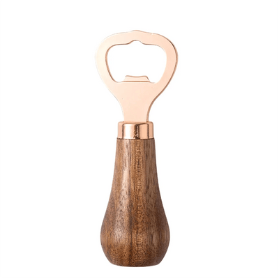 Stainless Steel Beer Bottle Opener with Wood Handle, Kitchen Tools, Anniversary Wedding Gift Rose Gold