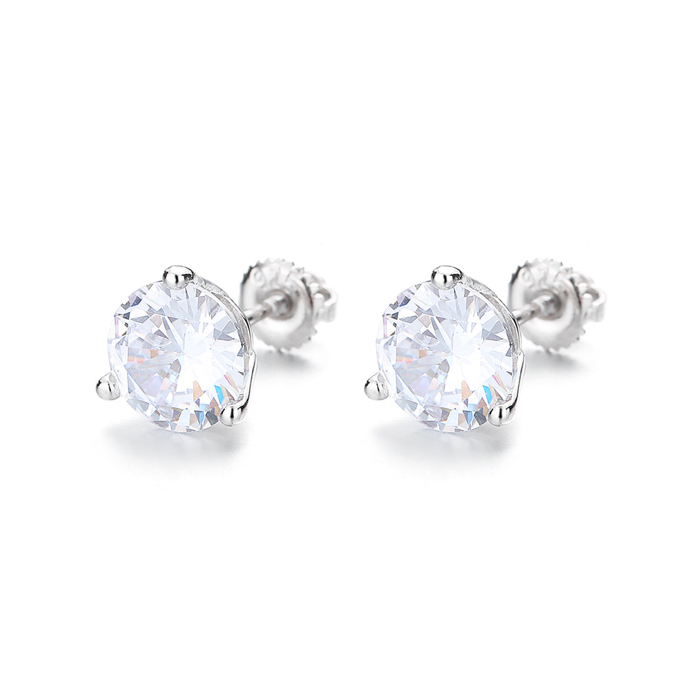 14k Gold 3.00 CTTW White Sapphire Stud with Screw Backs