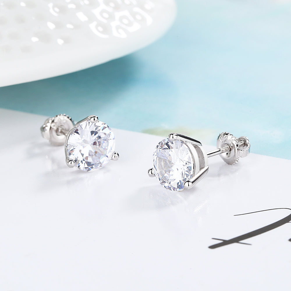 14k Gold 3.00 CTTW White Sapphire Stud with Screw Backs