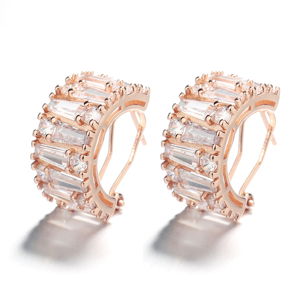 14K Gold Plated Round and Emerald Huggie Earrings With Genuine Crystals