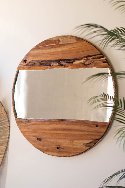 RECYCLED WOOD ROUND FRAMED MIRROR