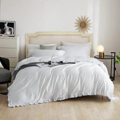 Dolce Mela Ruffle Bedding - Luxury Duvet Cover Set 100% Cotton - Snow White
