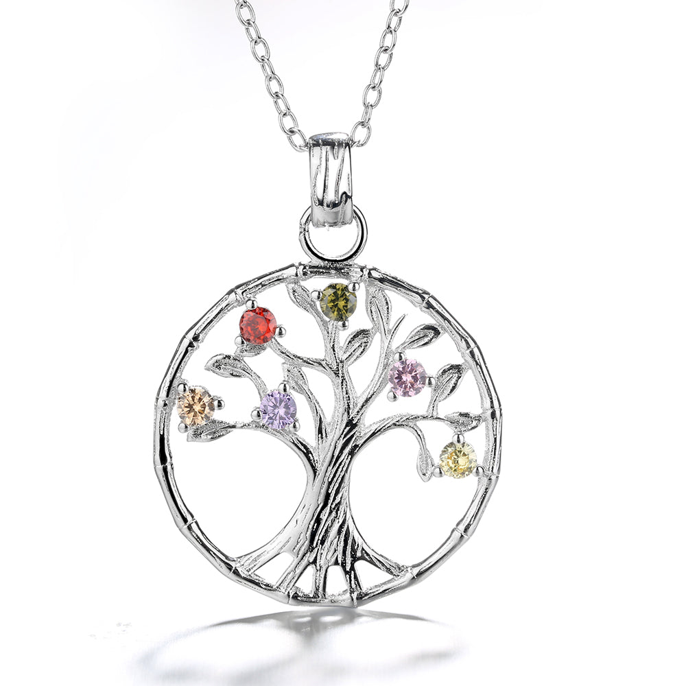 18K Rose Gold and Sterling Silver Multi-Color Gemstone Tree of Life Pendant Necklace