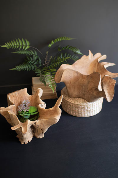 HAND-CARVED BLOOMING TEAK ROOT BOWL
