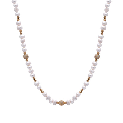 Iced Beaded Pearl Necklace (Gold)