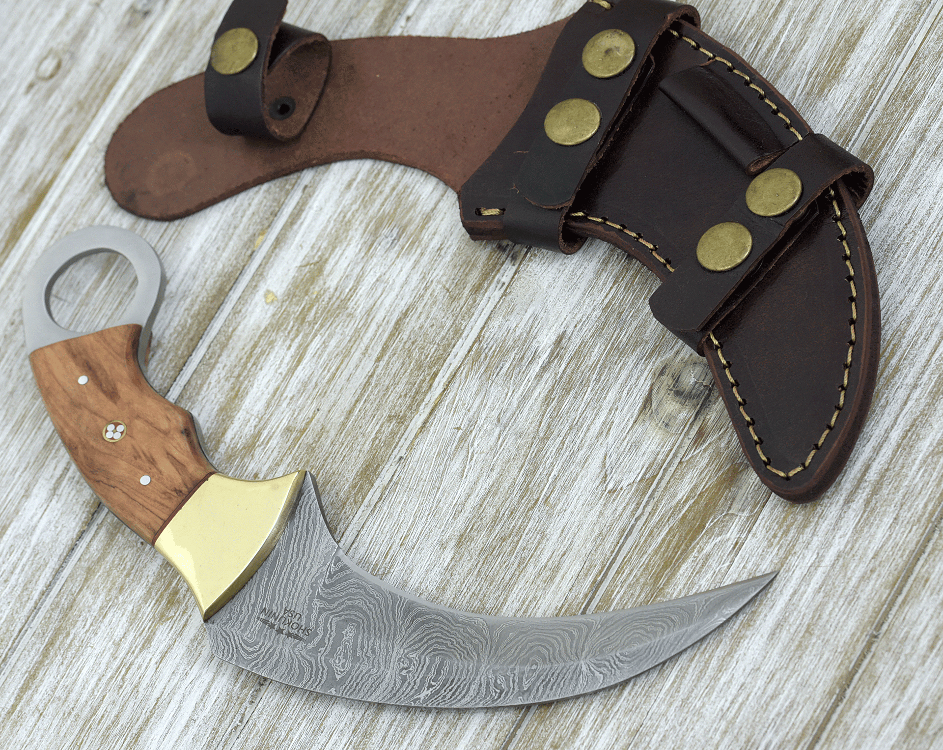 Phalanx Damascus Knife with Sheath