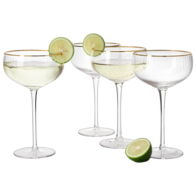 Coupe Cocktail Glasses 7 oz, Set of 4 Classic Manhattan Glasses For Cocktails, Libbey Champagne Coupe, Classic Coupe Glasses with Gold Rim, Crystal with Stems Wine Savant