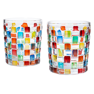 The Wine Savant Artisanal Hand Painted Stained Glass Window Whiskey Tumblers 10oz Set of 2 Renaissance Romantic Rainbow Colored Drinking Glasses - Gift Idea for Her, Home Bar, Weddings 4