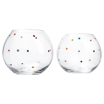 Polka Dot Set of 2 Stemless Bubble Wine Glasses 18 oz by The Wine Savant - Polka Dot Rainbow Glasses, Colored Wine Glasses, Bubble Glasses, Unique Tumblers Gift Idea For Everyday, Weddings, Parties